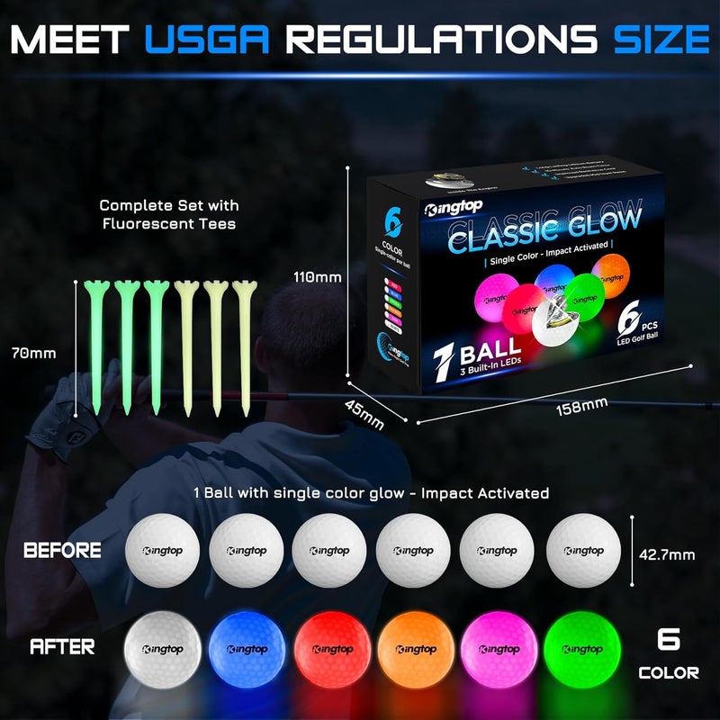 KINGTOP Upgraded Glow in The Dark Golf Balls - Super Bright Light Up LED Golf Ball - with Glow Golf Tees and Storage Bag - Fun Night Golfing Gift for Men and Women | Backyard Putting Greens - Image 3